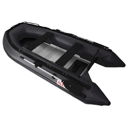 Aleko 12.5Ft Black Inflatable Boat With Aluminum Floor Heavy Duty Design BT380BK